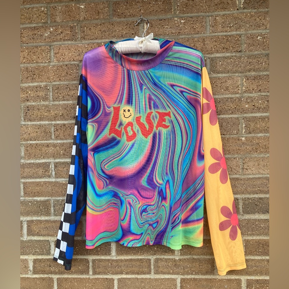 Mesh Jersey , Sheer multicolor , Graphic Tee, 3x